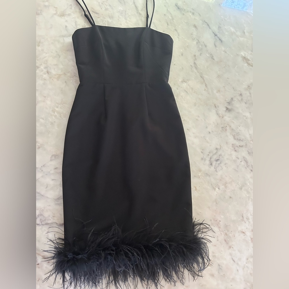 Milly Classic Black Dress with Ostrich Feathers